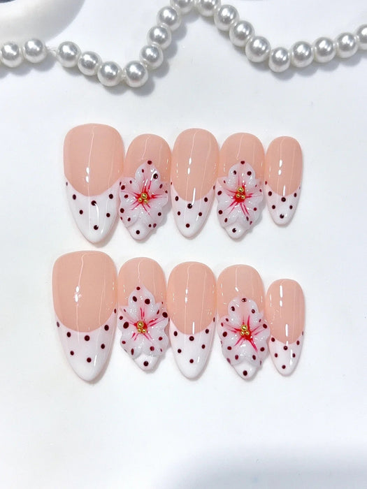 Blush Confetti Press-On Nägel Mandelform mittellang, Konfetti-Look in Nude, Rosa und Braun